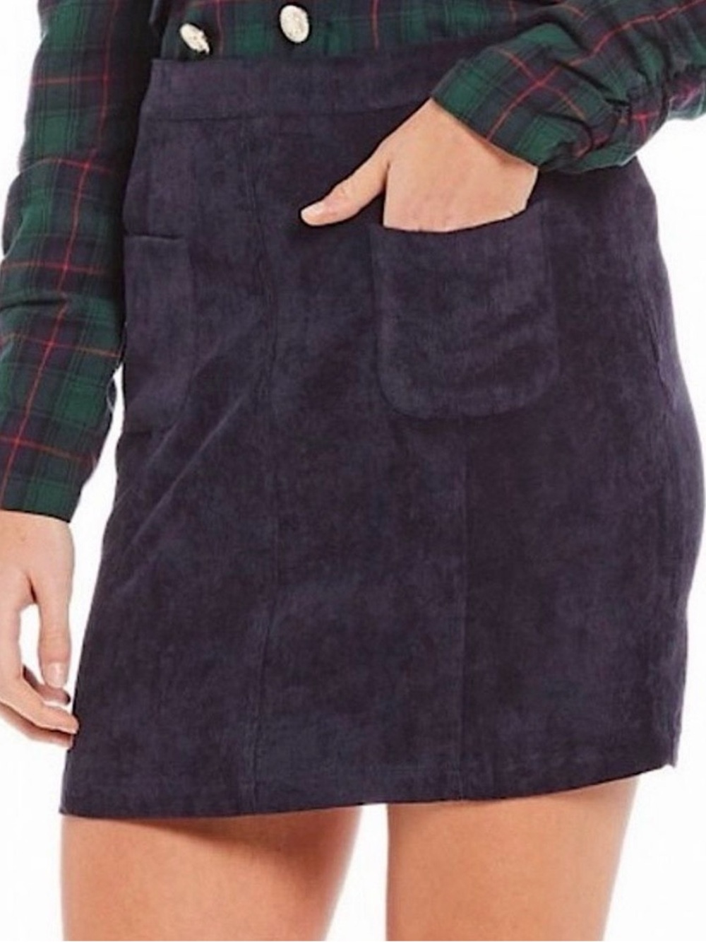 Sugar + Lips Navy Corduroy Mini Skirt - Front Pocket A-Line Size Large